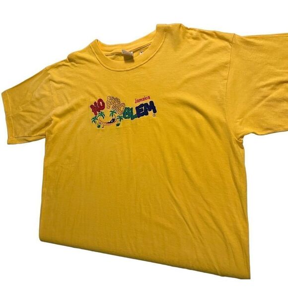 Vintage Y2K Jamaica No Problem Embroidered Mens Yellow T Shirt Size XXL New - Picture 1 of 7
